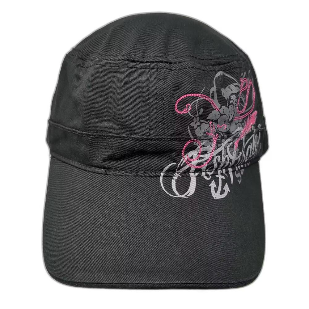 Sherry Army Cap Black Pink Hat One Size Pirates Anchor Fish Strapback Cotton